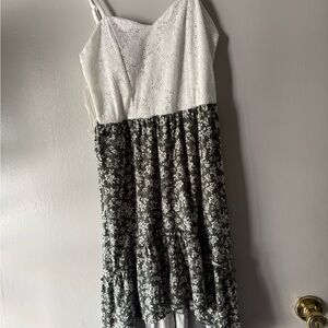 Elegant White and green Floral Dress